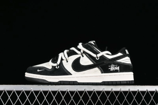 Stussy x Nike Dunk Low SB Sneakers in Beige Black Swoosh - SJ2068-252