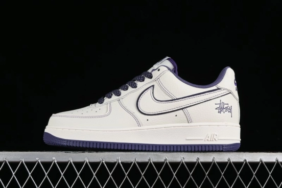 Stussy x Nike Air Force 1 '07 Low Retro Casual Sneakers with Reflective Military Purple - UN1635-222