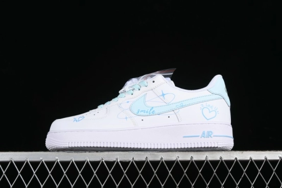 Nike Air Force 1 '07 Low Anime LOVE Series White Blue Spray Paint Casual Sneakers - CW2288-111