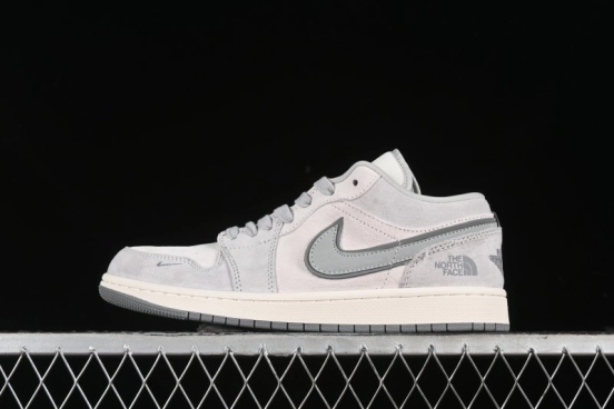 Nike Air Jordan 1 Low AJ1 The North Face Collaboration - Suede Grey Retro Basketball Shoes - DM5688-111