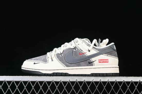 Nike SB Dunk Low Supreme Collaboration - Strap Light Gray Hook Anniversary High-End Custom Low-Top Casual Skate Shoes - YX5066-210