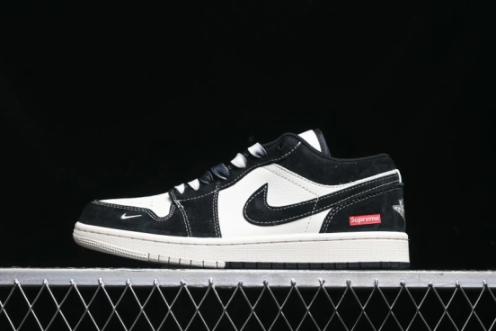 Nike Air Jordan 1 Low AJ1 Supreme Collaboration - Black White Two-Tone Retro Basketball Shoes - SJ9950-021