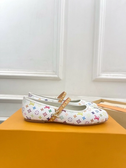 2025 Women Louis Vuitton White Multicolor Canvas Ballet Flat MJ00300