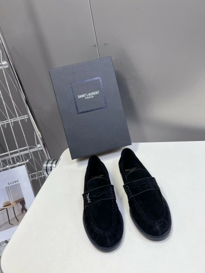 2025 Women Yves Saint Laurent Black Suede Loafers