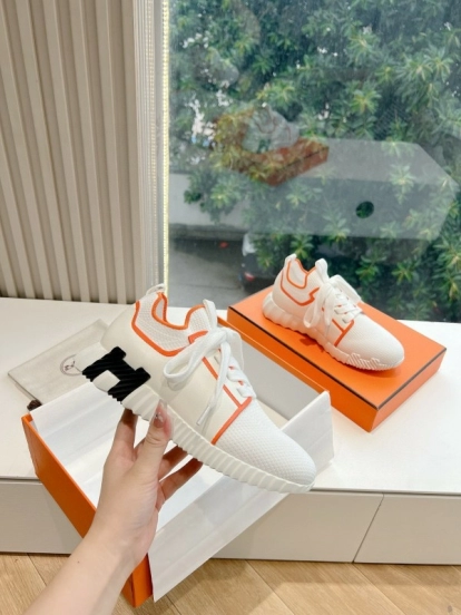 2024 Unisex Hermès white orange knit sneakers