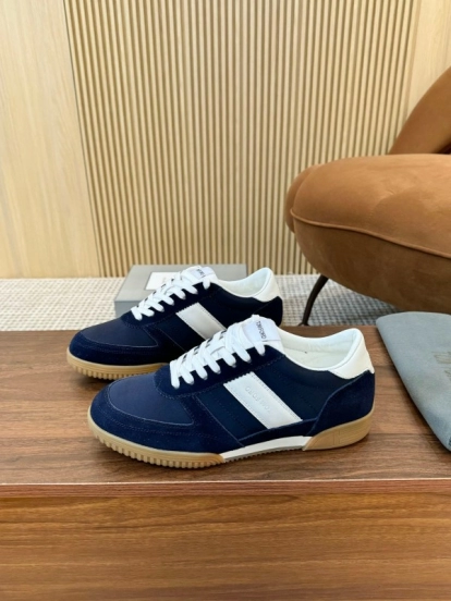 2025 Men TOM FORD Navy White Suede Leather Sneakers LY00360