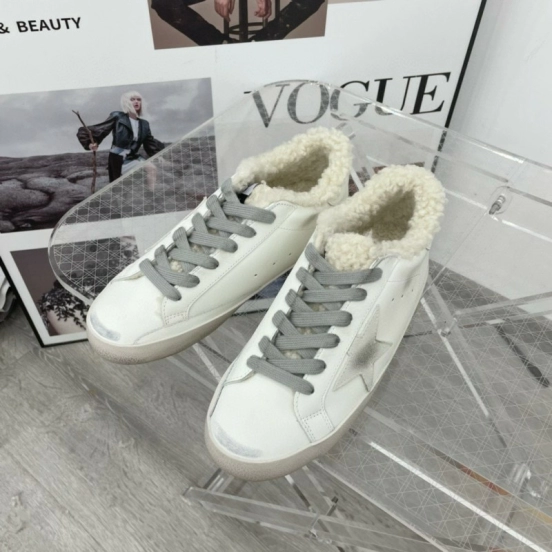 2025 Women GGDB White Grey Leather Shearling Sneakers