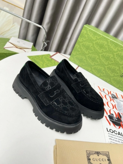 2024 Women Gucci Black Suede Leather Loafers MJ00320