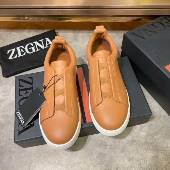 2024 Men Ermenegildo Zegna Camel Calf Leather Sneakers