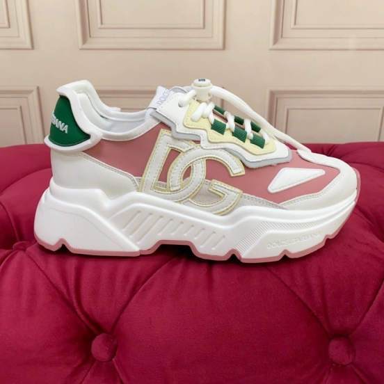 2025 Women Dolce & Gabbana White Pink Green Leather Sneakers LY00330(F)