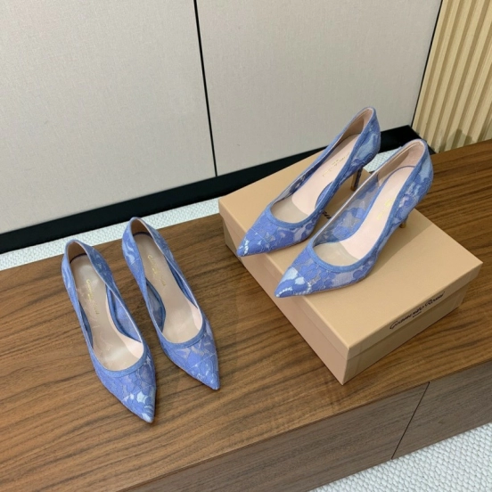 2025 Women Gianvito Rossi Blue Lace Leather Pumps
