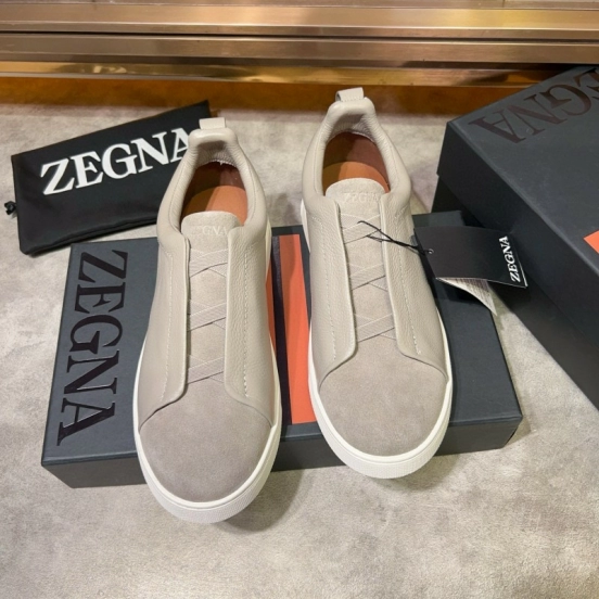 2024 Unisex Ermenegildo Zegna Beige Light Grey Suede Calfskin Sneakers