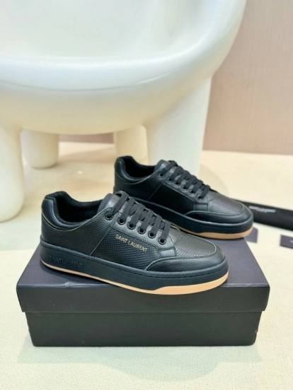 2024 Unisex Yves Saint Laurent Black Gold Leather Casual Shoes Laser Cut MJ00350