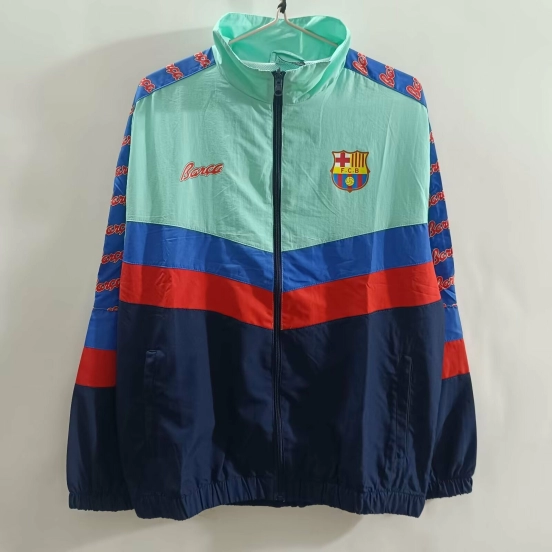 25/26 FC Barcelona Mint Green & Navy with Chevron Stripe Pattern Windbreaker