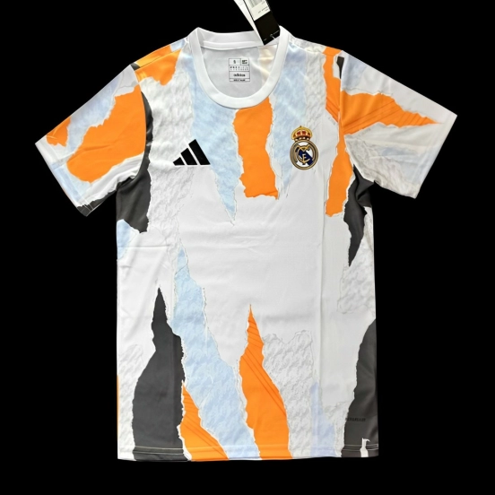 24/25 Real Madrid Adidas White Crew Orange Pre-Match Jersey