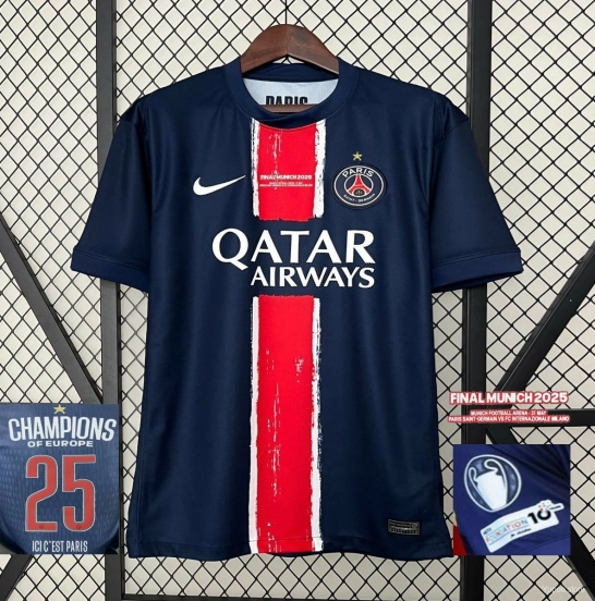 1 Star 24/25 PSG Home Jersey With Final Match Champion Jersey
